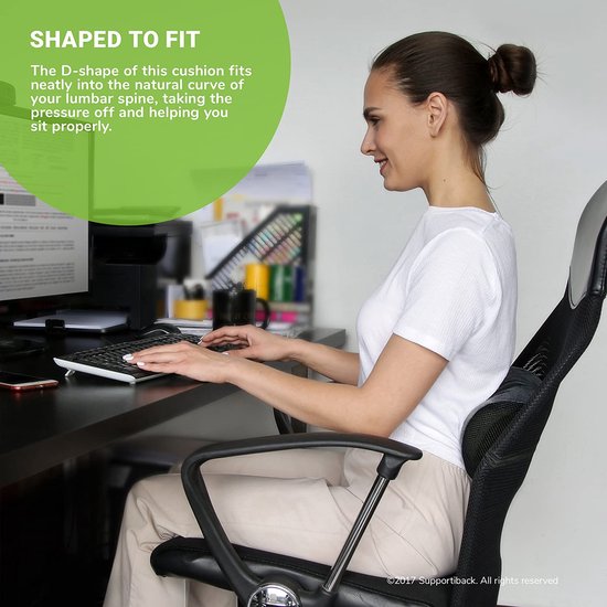 Therapeutisch lumbaal kussen in D-Vorm, vormopslag, ergonomisch rugkussen voor thuis, kantoor, auto, irriterend, verlichting en preventie van rugpijn