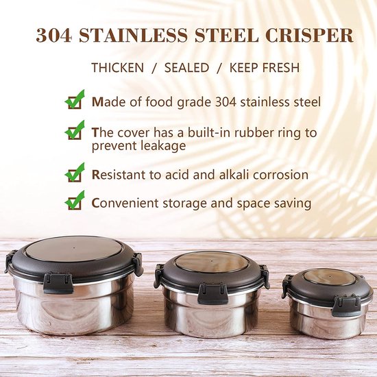 (Pack van 3) RVS Bento Box met siliconen deksels, lekvrij, herbruikbaar, BPA-vrij, ideaal geschenkkeuze, S/M/L