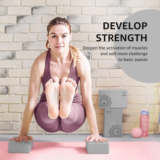 Yogablokkenset van 2 Eva Foam voor fitness, pilates, stretching en meditatie, yogariem inbegrepen