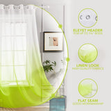 Voile Helder Groen Gordijnen met Ringen 140 x 270 cm(Breedte x Hoogte), Kleurverloop Semi-Clear Transparante Gordijnen voor Woonkamer Slaapkamer Kinderkamer, Set van 2