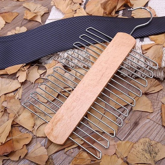 2 stuks 360 graden roterende stropdashouder, riemhouder, houten kleerhanger, stropdashouder, met 20 metalen planken, voor riem, sjaal, stropdasopslag