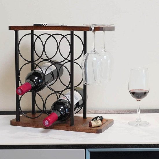 Wijnrek Vrijstaande Vloer Wijnbar Rack met Glazen Houder en Tafelblad 8 Wijnrek Vrijstaande Vloer Wijnbar Rack met Glazen Houder en Tafelblad 8