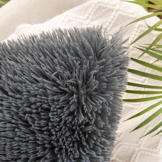 Set van 2 kussenslopen, kunstbont, decoratief, knuffelig, voor bankkussen, pluche kussen, knuffelig bankkussen, superzacht, donzige kussenhoes voor bank, 40 x 60 cm, blauwgrijs