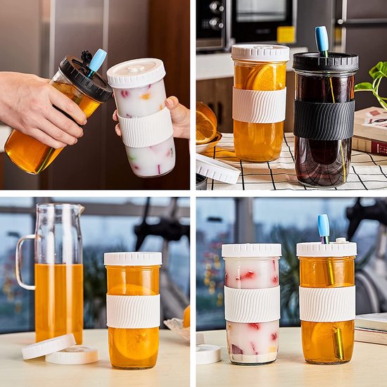 Bubble Tea beker met rietje, 730 ml, 2 stuks, kant-en-klare Mason Jars, voor milkshakes, sappen, smoothies, bier met