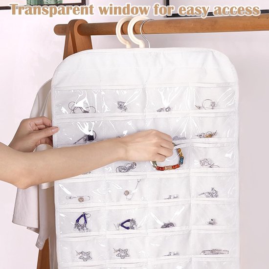 Sieradenorganisator met 80 zakken Transparante hangende organisator Sieradenhouder Opbergtas voor oorbellen Kettingen (wit)