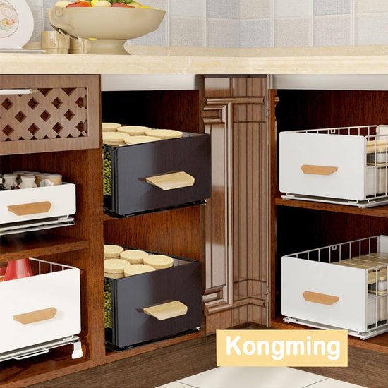 1 stuk telescopische lade, uittrekbare kastorganizer, uittrekbare keukenlade voor keukenkasten, uittrekbare lade (24 cm B x 40 cm D x 18 cm H), boren en spijkeren niet nodig