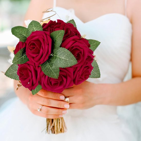 Kunstbloemen Rode Rozen, 30 stuks 8 cm Boeket Kunstmatige decoratieve bloemen Neprozen met stengels en kaart voor Valentijnsdag Huis Tuin Verjaardagsfeestje DIY Bruiloft Decoratie