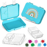 Len bento Box lunchbox voor kinderen, met 4 + 2 vakken, extreem robuust, lunchbox, ideaal voor kinderopvang en school (Lichtblauw, regenboog)