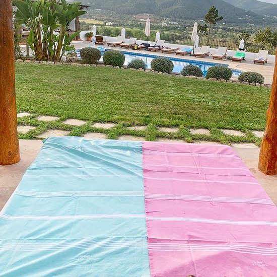 Strandhanddoek, groot, 100 x 200 cm, katoen, saunahanddoek, hamamdoek, yogadeken, pestemal, voor dames en heren, geschenkdoos, extra groot en licht, 100 x 200 cm (kersenbloesems-roze-mint, 2)