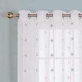 Vitrage van voile, met geborduurde motieven, sterren en stippen, 175x140