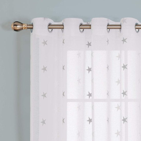 Vitrage van voile, met geborduurde motieven, sterren en stippen, 175x140