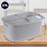 Wasmand, multifunctionele mand, 27 l, wasmand van kunststof, opbergmand, wasmand voor badkamer, veel kleding, accessoires, speelgoed, wasbox (grijs)