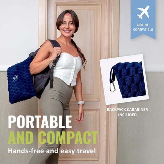 Zachte en warme reisdeken voor vliegtuig en auto, 3D-patroon, onmisbaar voor lange vluchten, voor dames, heren, kinderen, compact kussen met bagagehoes en rugzakclip, marineblauw, Modern