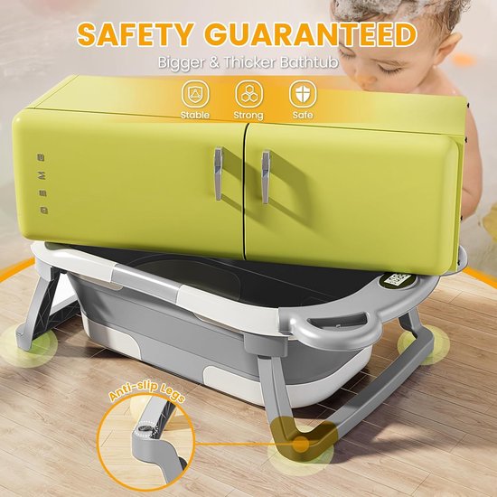 Opvouwbare babybadkuip met thermometer, babybadset voor pasgeborenen met babybadkussen, babybadborstel en douchemuts voor kinderen, kinderbad met afvoergat voor 0-24 maanden, grijs