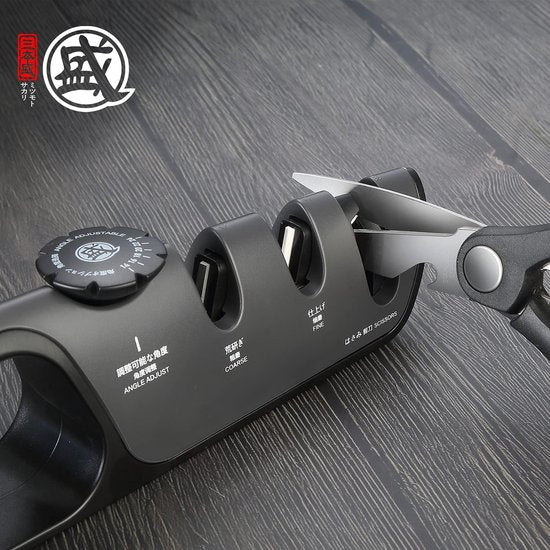 Professionele messenslijper, eenvoudige messenslijper met verstelbare hoekknop, Japanse multifunctionele keukenmessenslijper en polijstmachine