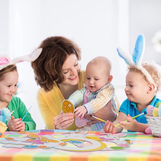 6 paaskransen knutselset voor kinderen, creatief knutselen, doe-het-zelf creatieve sets voor knutselen met kranssjablonen voor kuikens/konijntjes, paasdecoratie om op te hangen voor Pasen/lente