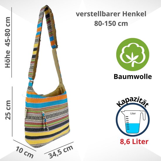 Dames schoudertas. Hobo tas van geweven katoen met verstelbare hengsels. Crossbody schoudertas met strepen design. Cadeau-ideeën voor vrouwen/meisjes