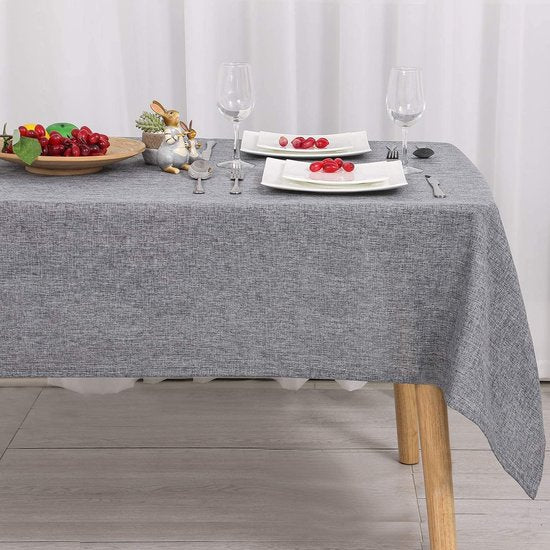 Tafelkleed linnenlook vierkant tafelkleed waterafstotend tafellinnen, 1 stuk, 135 x 160 cm, grijs