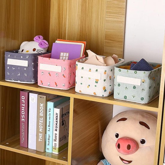 Luiertafel organizer, 4 stuks opbergmand voor kinderen, stoffen opbergmanden, opbergdoos, met 2 handgrepen aan beide zijden, linnen en stoffen dozijn (20,3 x 16,5 x 13 cm)