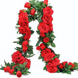 bloemenslinger, kunstbloemen, zijden bloemen, rozenslinger, hangende wijnstok voor thuis, muur, bruiloft, boog, decoratie (2 stuks, 9 bloemen, rood)
