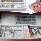 Sieraden Lade Organizer Box, Stapelbare Set van 4 Sieraden Accessoires Opbergset, voor Oorbellen, Armbanden, Armbanden, Kettingen en Ringen, Opbergdoos voor Sieraden, Oorbellenhouder (Grijs)