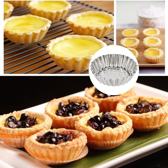 Pack of 20 Tartlet Moulds Small Tart Mould Non-Stick Coating Moulds Tart Baking Mould Set Quiche Mould Round Pie Mould Tartlet Made of Stainless Steel for Mini Cake Tart Quiche