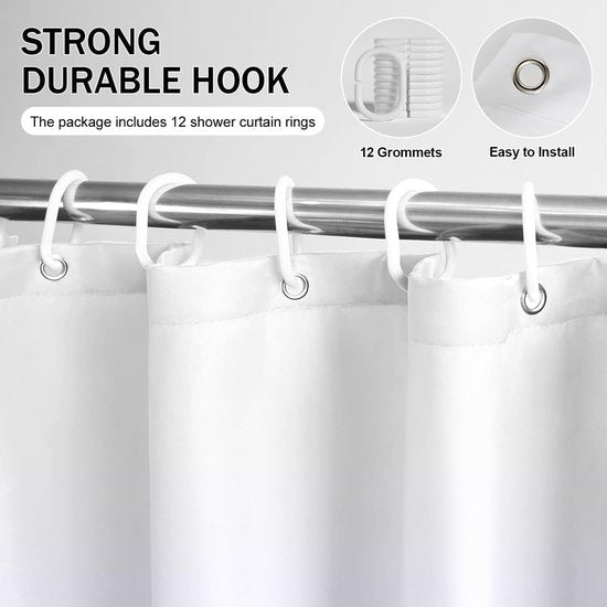 180x200cm badgordijn, douchegordijn anti-schimmel in de badkamer, gordijn voor badkuip-douche, waterdicht wasbaar, wasbaar douchegordijn van polyesterweefsel met 12 douchegordijnringen