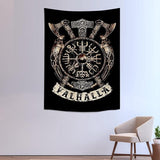 Viking decoratief wandtapijt Vegvisir assen hamer Valhalla muur doek Scandinavische mythologie Fathurk wandbehang Gothic esthetisch decoratief tapijt klein zwart 150 x130cm