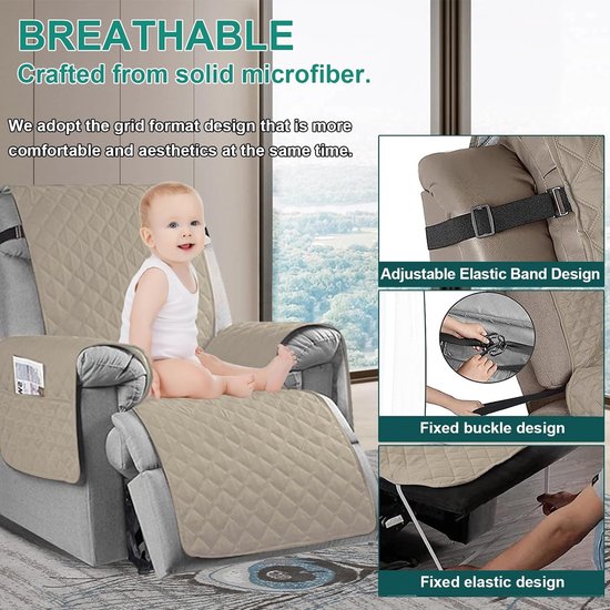 Fauteuilbeschermer voor televisiestoel - waterdichte relaxstoel - stoelbeschermer met zakken en armleuningen - 1-zits, stoelbekleding, antislip, stoelbekleding voor meubelbescherming - Zand