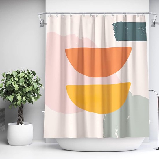 Abstract Shower Curtains for Bathroom Fabric Modern Aesthetic Art Shower Curtain Set with Hooks Cute Spring Plant Printed Bath Curtain (Abstract, 180 x 180 cm)