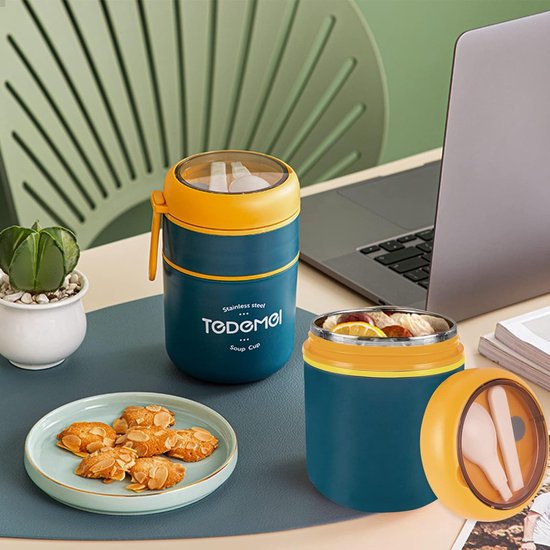 Thermocontainer met handvat, 710 ml roestvrij staal, warmhoudcontainer voor eten en kinderen, thermische lunchbox, voedselcontainer, warmhoudbox, soep, praktische mueslibeker voor eten, soepen