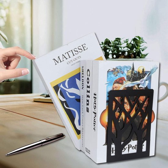 Set of 6 Metal Bookends, Heavy Bookends, Scratch-Resistant and Non-Slip Bookends, Black for Children, Office, Living Room and Study Room, School, Bookstore and Library (17 x 12 cm)