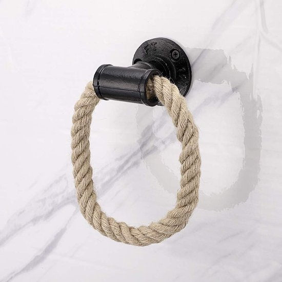 Nautische industriële pijphanddoekringhouder Wandmontage Rustieke handdoekenrek Badkameraccessoires