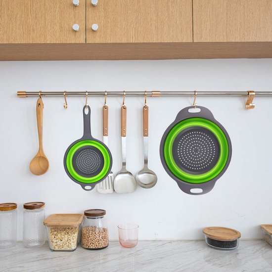 Set van 2 opvouwbare siliconen filtermanden met handvat, opvouwbare vergietzeef, siliconen opvouwbare vergiet pastazeefset, keukenzeef waskom voor pasta, fruit, groenten (groen)