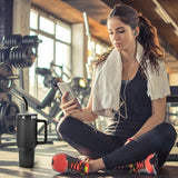 Beker met handvat en rietje, 1200 ml, dubbelwandig, vacuüm, roestvrij staal, draagbare autobeker, reisfles, koffiebeker voor onderweg of kantoor, houdt koffie thee urenlang warm of koud
