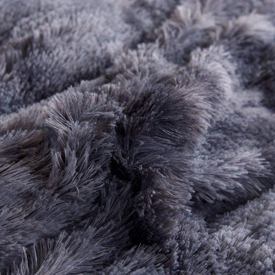 Pluche beddengoedset, 200 x 200 cm, grijs, antraciet, warm, winter, langhaar, wollig, flanel, omkeerbaar beddengoed, kasjmier, touch, fleece dekbedovertrek met ritssluiting en 2 kussenslopen