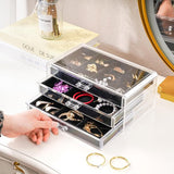 Acryl Sieraden Organizer Sieradendoos voor Dames Duidelijke Sieradenopslag Sieradendoos Sieradendoos met 3 Laden voor Oorbellen, Ringen, Armbanden - Zwart