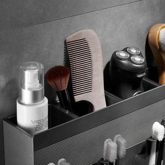 Tandenborstelhouder voor badkamer Zwarte kamer Aluminium 4 sleuven Tandenborstelhouder Hoekopbergdoos Geen boren Automatische installatie - Zelfklevend