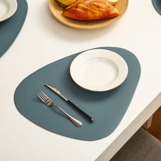 ronde set van 6 placemats en 6 onderzetters veeg schoon antislip PVC hittebestendige placemats voor keukentafel 38 cm blauw