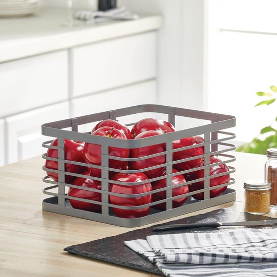 Universele mand voor het hele huis - Metalen opbergmand voor keuken, bijkeuken, badkamer enz. - Compacte en universele draadmand - Set van 3 - Grijs