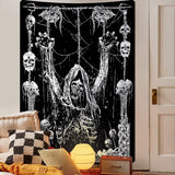 wandtapijt, menselijke schedel wandtapijt, zwart en wit wandtapijt, esthetische stijl, gothic wanddoek, slaapkamer huisdecoratie wanddoek, polyester 150 cm x 130 cm