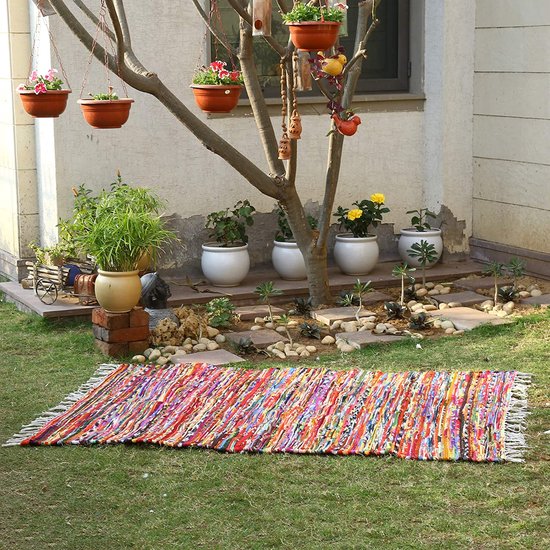 Merkleurig tapijt voor woonkamerdecoratie 180 x 120 cm, rechthoekig, thema thema, handgeweven, Chindi-tapijt, loper, patchwork tapijt