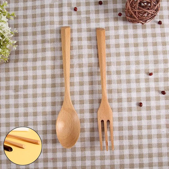 Pak van 6 houten bestekvorkenlepels, kleine vorkenlepels hout, houten keukengerei in Janpanese stijl, cakelepel en vorkset, dessertvorken en lepels, voor keuken thuis restaurant buiten