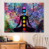 Mandala wandtapijt, kleurrijk mandala wandtapijt, zeven chakra wandtapijt, kleurrijk wandtapijt, met installatiekit, voor slaapkamer, woonkamer, slaapzaal, studio kamerdecoratie
