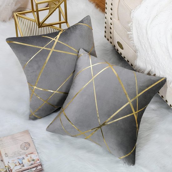 40 x 40 cm fluwelen kussensloop, set van 2, grijs, bronskleurig, geometrisch sierkussen, kussenovertrek, bankkussen, decoratieve kussens, kussenhoezen, overtrek voor slaapkamer, bank, bed