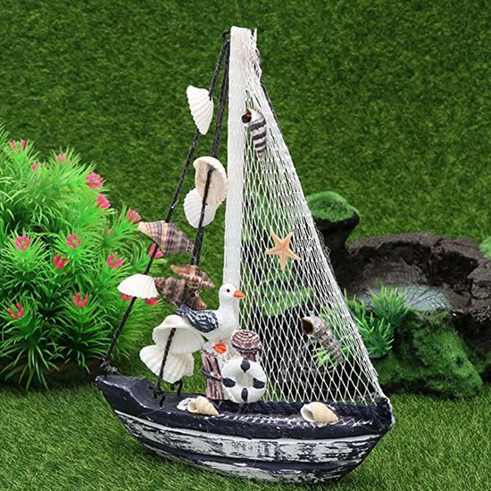 Houten zeilboot model boot decoratie decoraties nautische maritieme anker schelp nautische perfect voor strand zee vakantiedecoratie hout zeilboten model met visnet