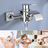 Badkuipkraan, waterval, waterkraan, badkuip, mengkraan met drukschakelaar, eenhandsbadarmatuur van messing, badarmatuur, opbouwbadkraan voor badkamer, chroom