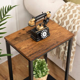 Telephone Table, Side Table High with Adjustable Mesh Shelf, Narrow Bedside Table, Sofa Table, 38 x 28 x 73.5 cm, for Office Hallway, Living Room, Industrial Design, Dark Brown EBF03DH01