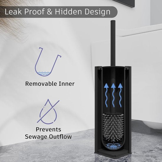 toiletborstels & houder zwart, metalen toiletborstel inclusief 2 opzetborstels, vrijstaande vierkante siliconen toiletborstel voor de badkamer