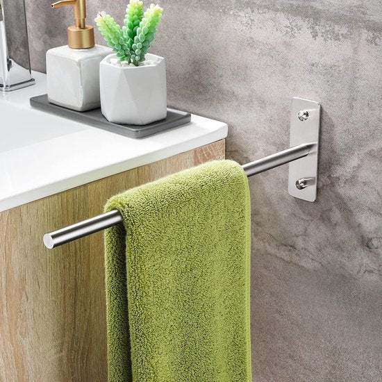 Boren handdoekhouder 304 roestvrij staal badhanddoekhouder geborsteld rond handdoekstang luxe handdoekhouder wastafel muur badkamer handdoekhouder hoogwaardig 38 cm, geborsteld zilver